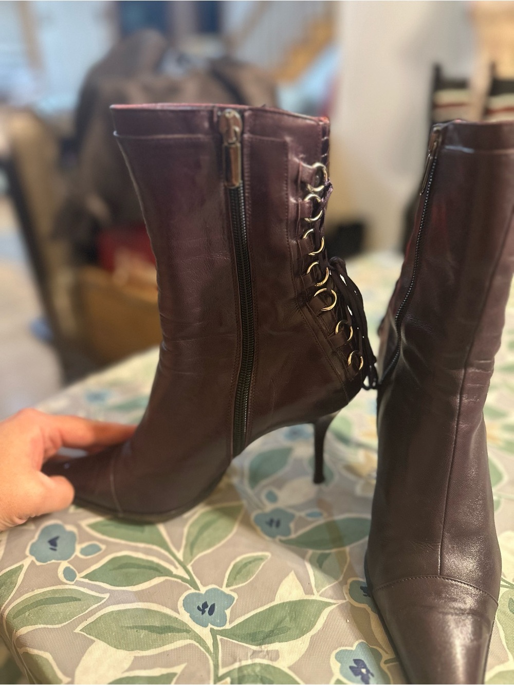 Pointed Toe Stiletto Ankle Boots in Plum - Picture 4 of 10